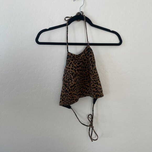 Cheetah Leopard Halter Crop Festival Hipster Hippie Suede Cropped Like Blouse - Picture 4 of 5
